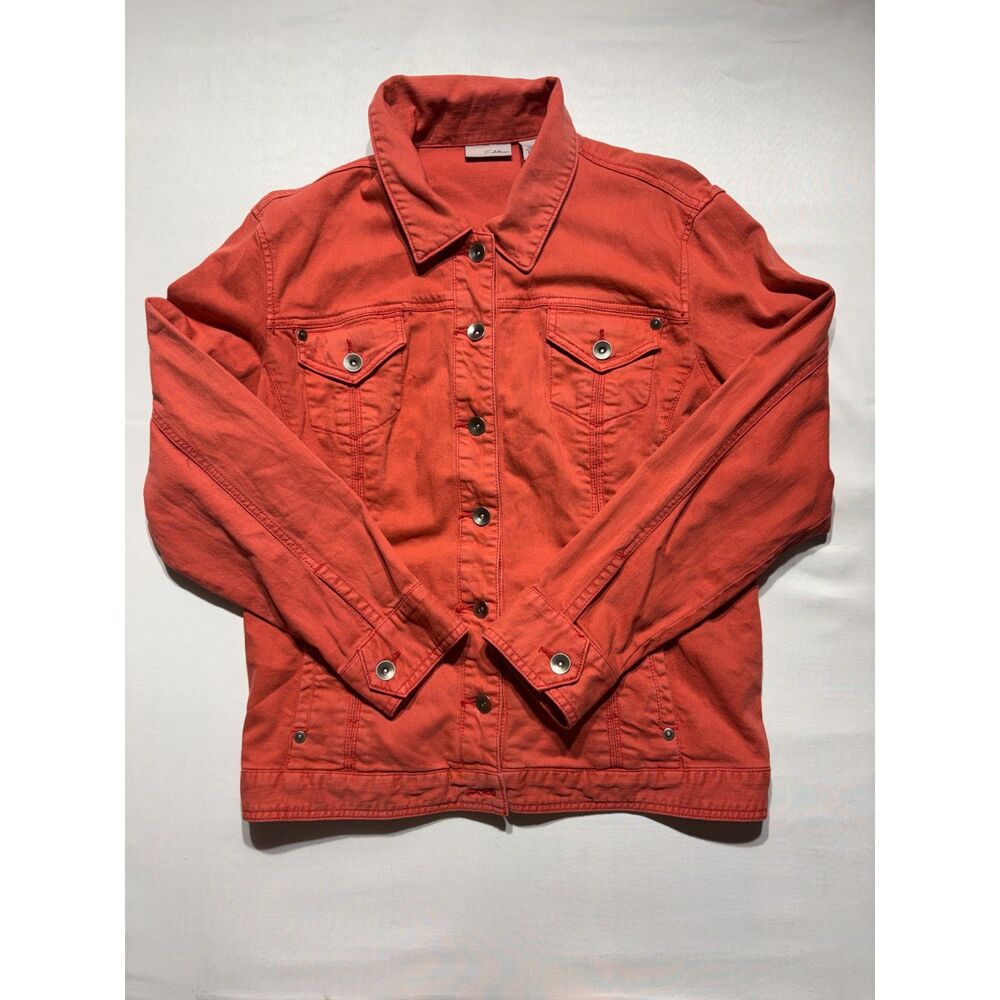 Chico's Red Denim Button Front Trucker Jacket